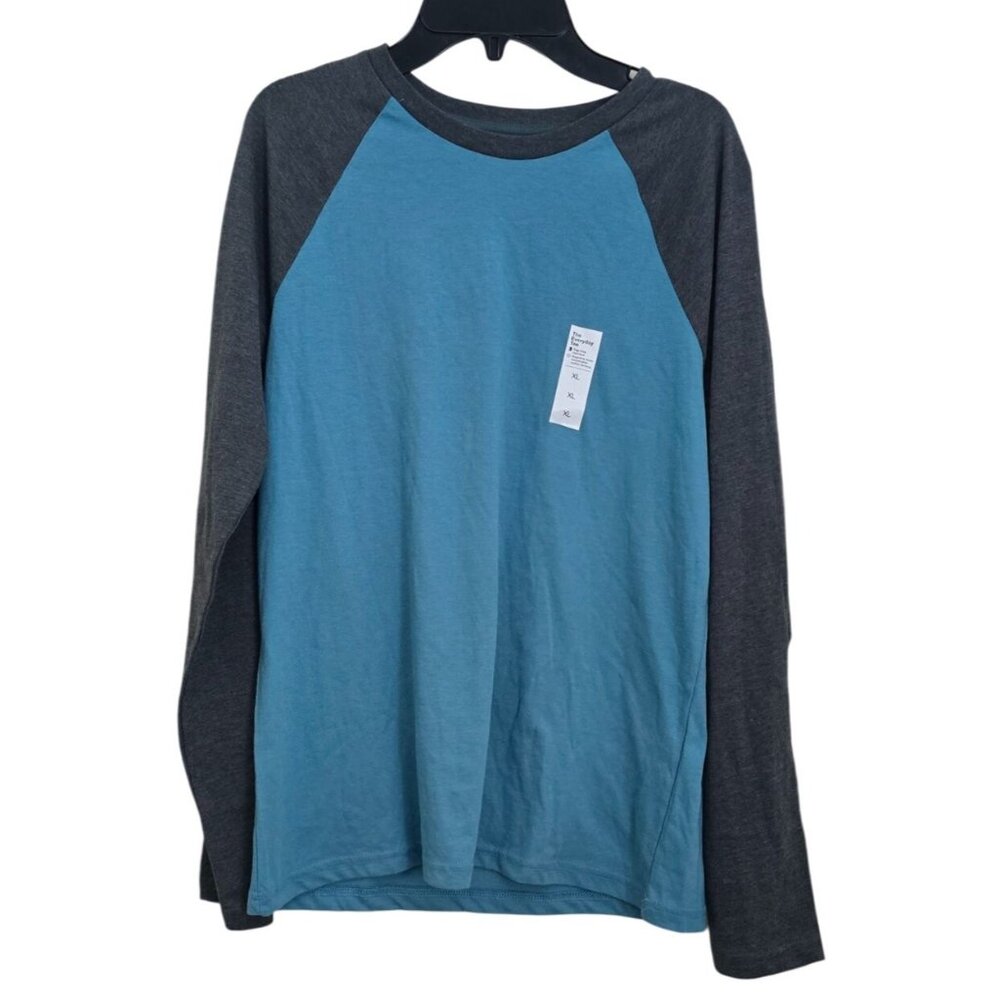 Sonoma Mens Everyday Tee XL Light Blue & Gray 50% Cotton 50% Polyester Long Slee